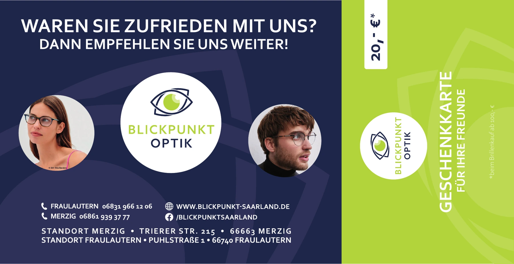 Blickpunkt Optik: gestaltete Empfehlungskarte